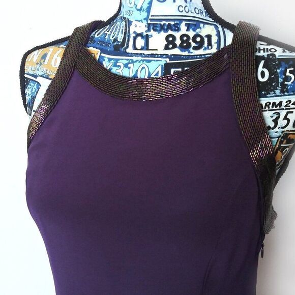 VTG 90s NITELINE Della Roufogali Beaded Cocktail Sheath Dress Open Cage Back 4 - Picture 8 of 15